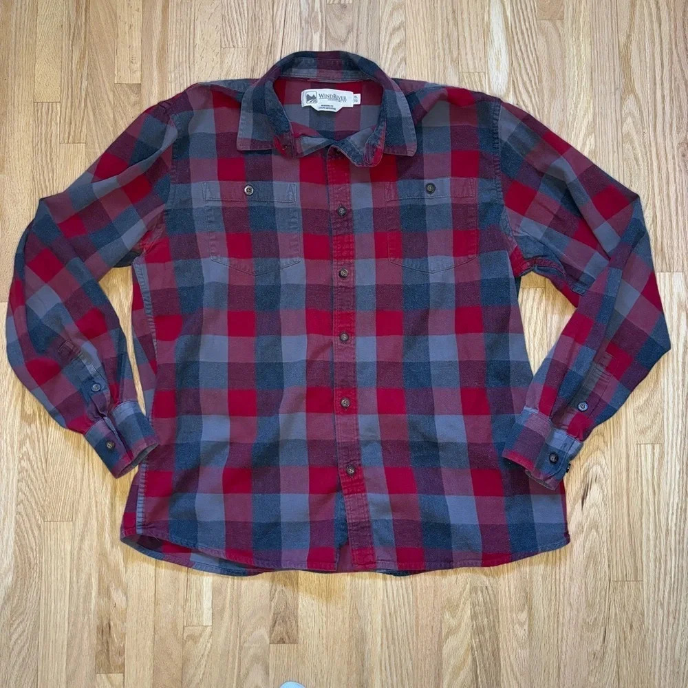 Wind River | Modern Fit Black & Red Plaid 100% Cotton ButtonUp Long Sleeve Shirt